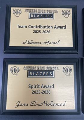 Deux plaques noires à panneau doré gravées de prix d’équipe pour une école secondaire